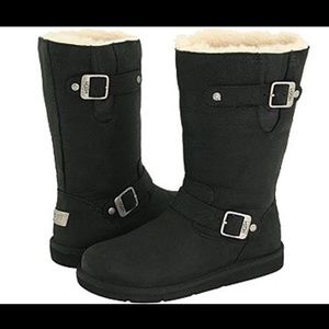 AUTHENTIC UGG KENSINGTON BLACK LEATHER BOOTS SHEEPSKIN LINED SZ 3 WINTER BOOTS